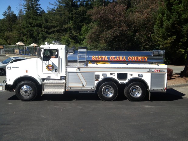 Water tender stationed in Redwood Estates